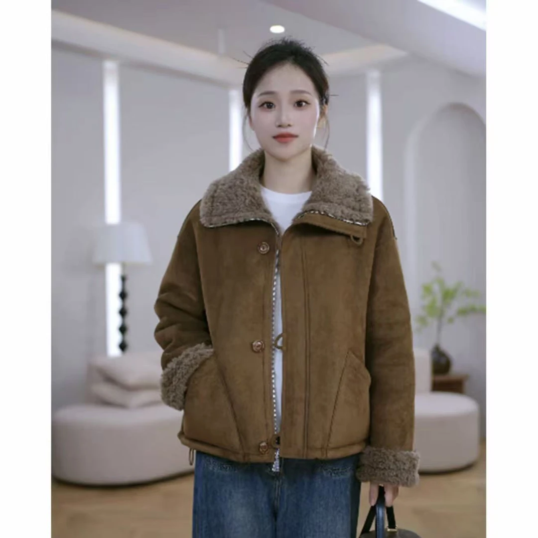 HANYU/韩禹新款羊毛外套女宽松显瘦时尚加厚保暖