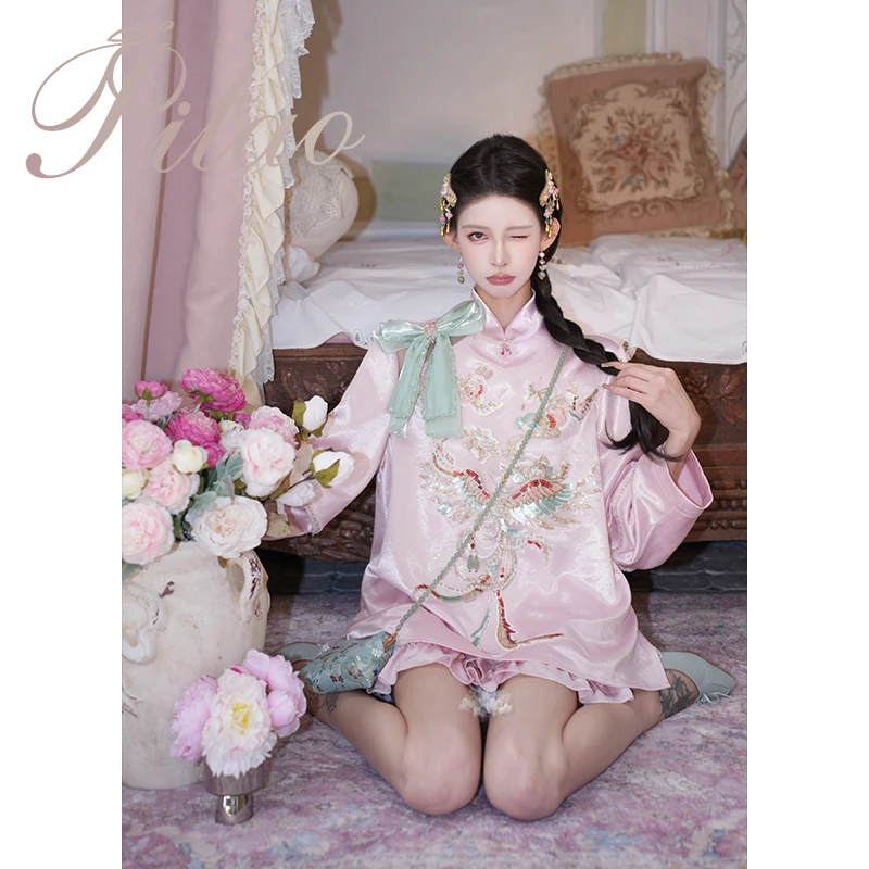 杜屁屁桃PITAO 原创【凤池春景】气质中国风秋绣花重工百搭外套半裙