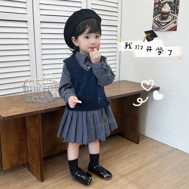 【格子裙】Q25235QZ格子衬衫连衣裙+86150MY针织背心