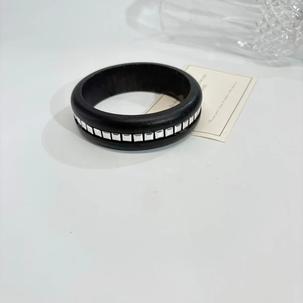 铜合金木质手镯 07534时尚百搭个性新中式欧美风方块铆钉手镯