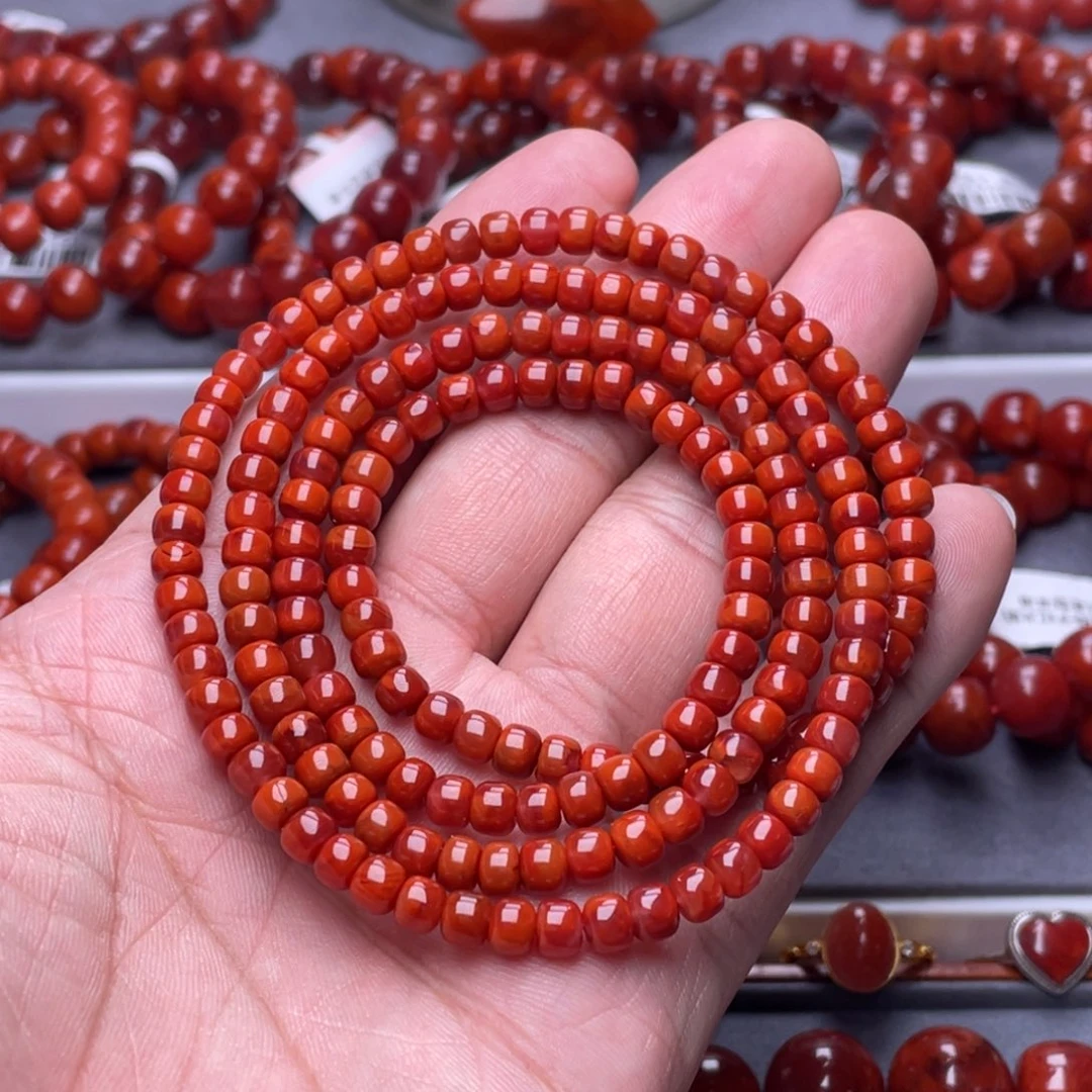 南红玛瑙未镶嵌南红玉石5mm瓦西柿子红火焰纹老型多圈手串