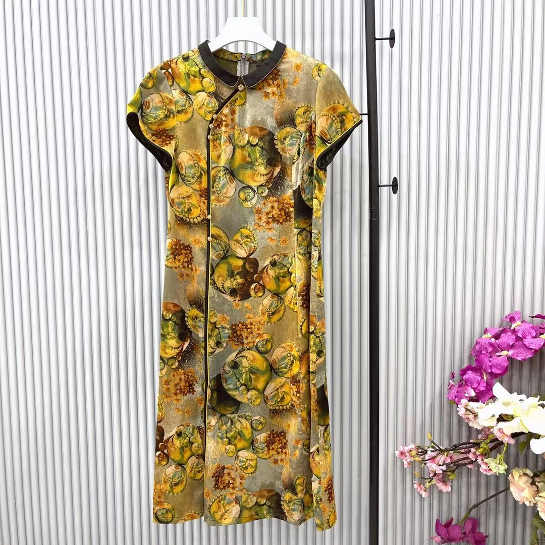 【A657】2025新款时尚春夏秋收腰拼接显瘦高端气质中长款连衣裙