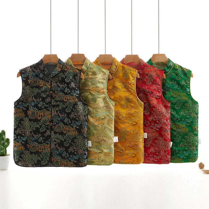 缎面新中式盘扣马甲女春秋新款高端国风无袖上衣马夹外穿背心外套