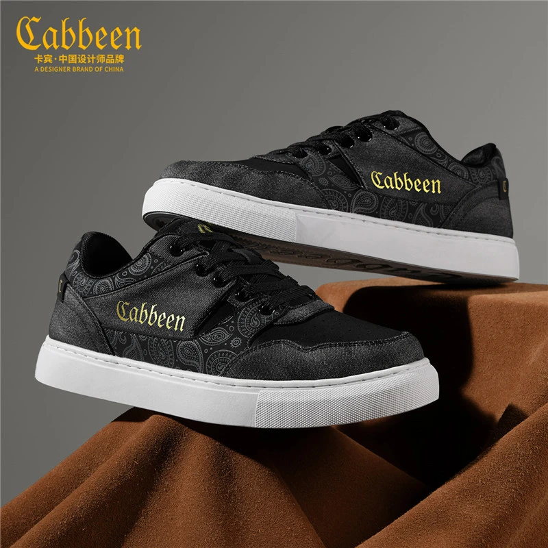 卡宾男鞋冬季新款腰果花痞帅复古黑色板鞋男士开车休闲鞋子男潮鞋