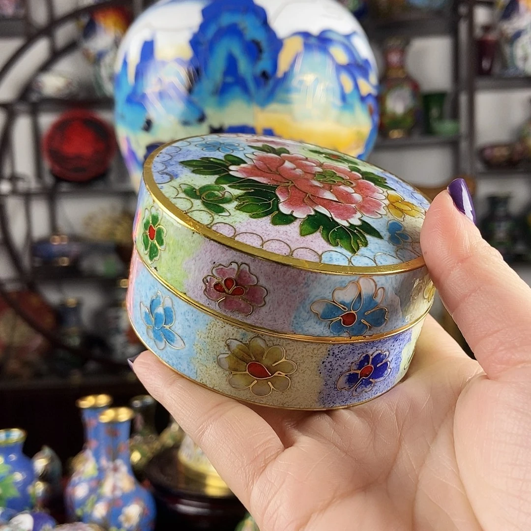 蔡***袍铜烧银蓝多宝色大粉盒