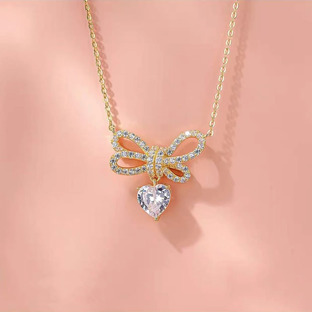 坠链均925银合成锆石 c818 c819雅施丽芙【爱心蝴蝶结减龄颈链5665