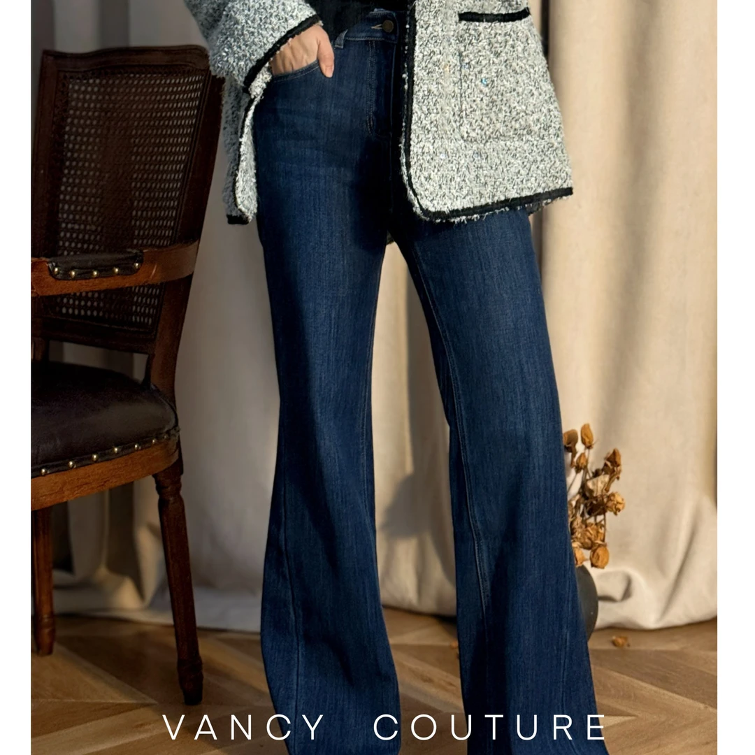 VANCY COUTURE加绒阔腿牛仔裤阔腿复古微喇显瘦高腰直筒百搭修身