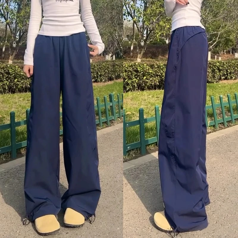 美式速干工装裤女夏季2025新款松弛感休闲阔腿高腰宽松直筒运动裤