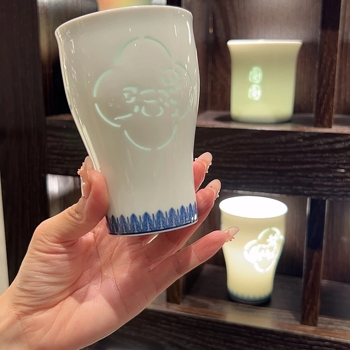 其他景德镇高温瓷器手工手绘玲珑猴子生肖可乐杯
