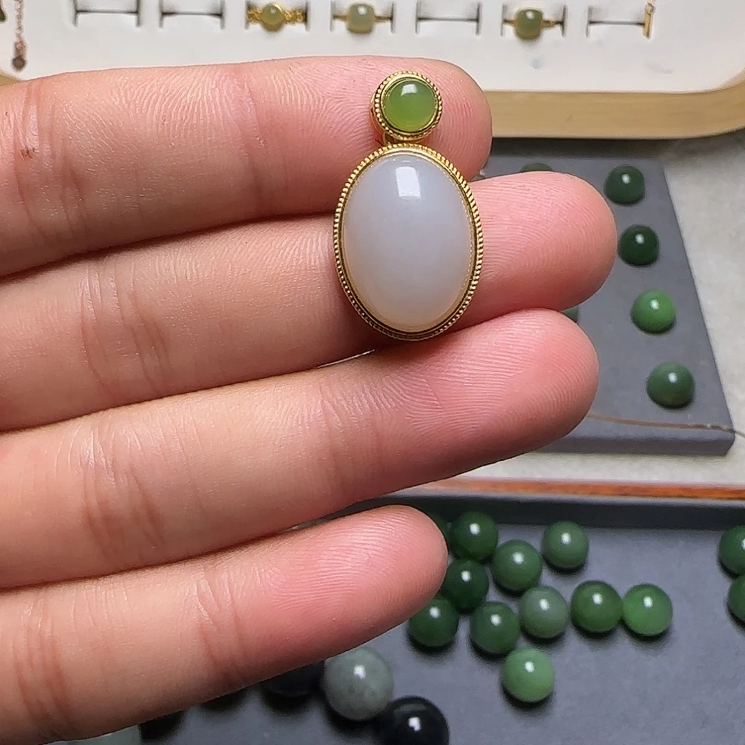 和田玉（白玉）银S925镶嵌颈饰