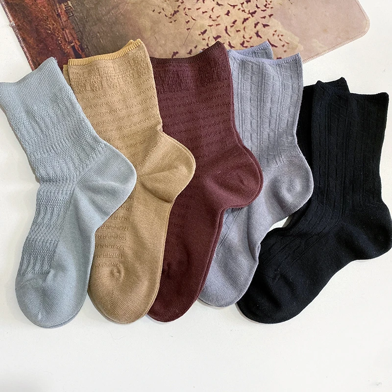 【闲散的生活】日单春夏素色条纹中筒袜女袜堆堆袜舒适百搭棉袜