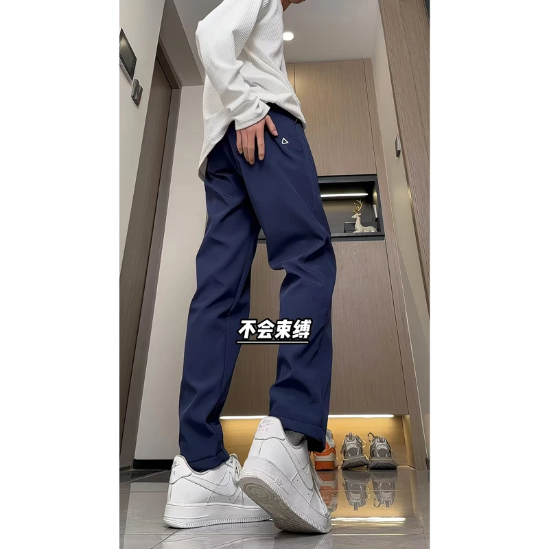 三防软壳冲锋裤男款春秋季户外藏青色防水登山裤直筒微锥工装裤子