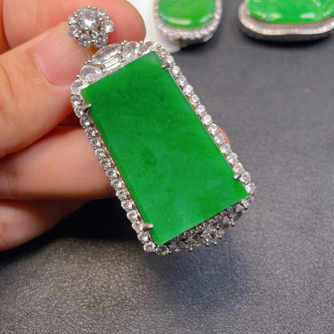 吊坠(不含链)银S925镶嵌翡翠