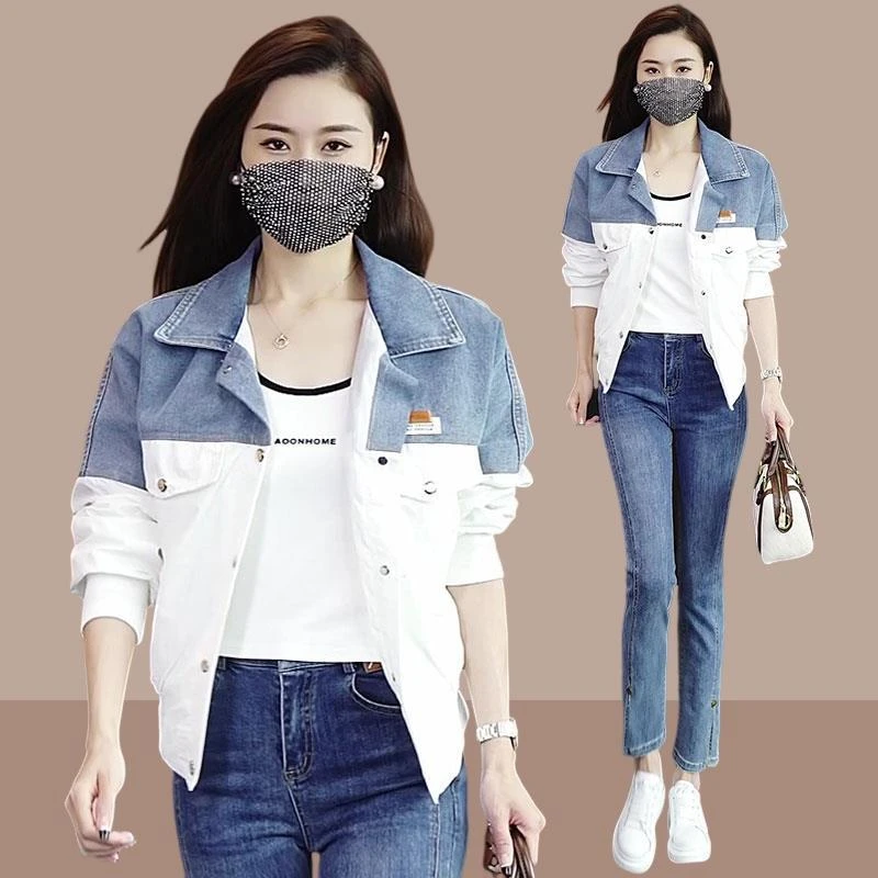 美式撞色polo领牛仔短外套女装2025早春季新款穿搭宽松显瘦上衣服