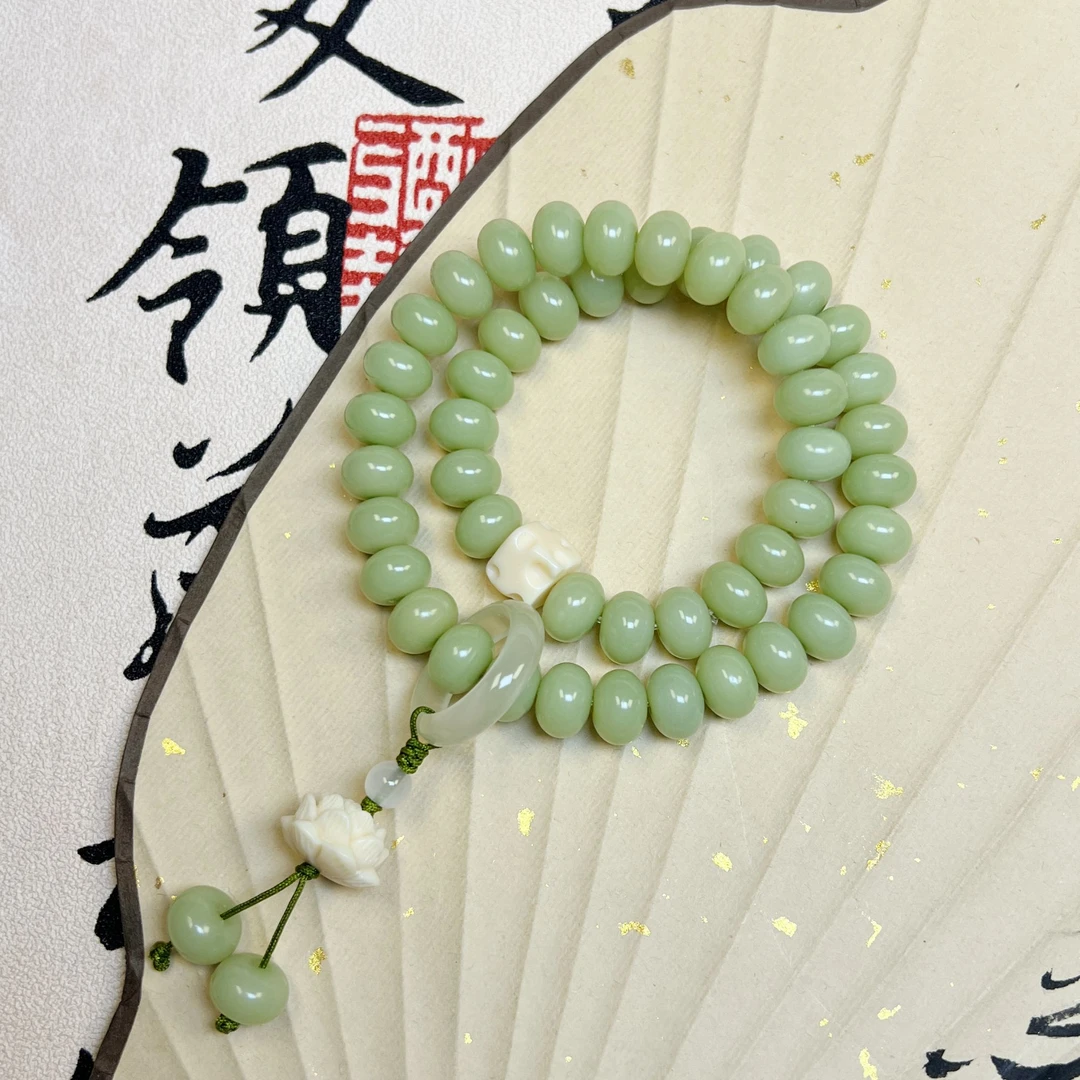 奶绿算盘珠菩提子双圈手串菩提配文玩饰品女盘玩珠串跑环手持念珠