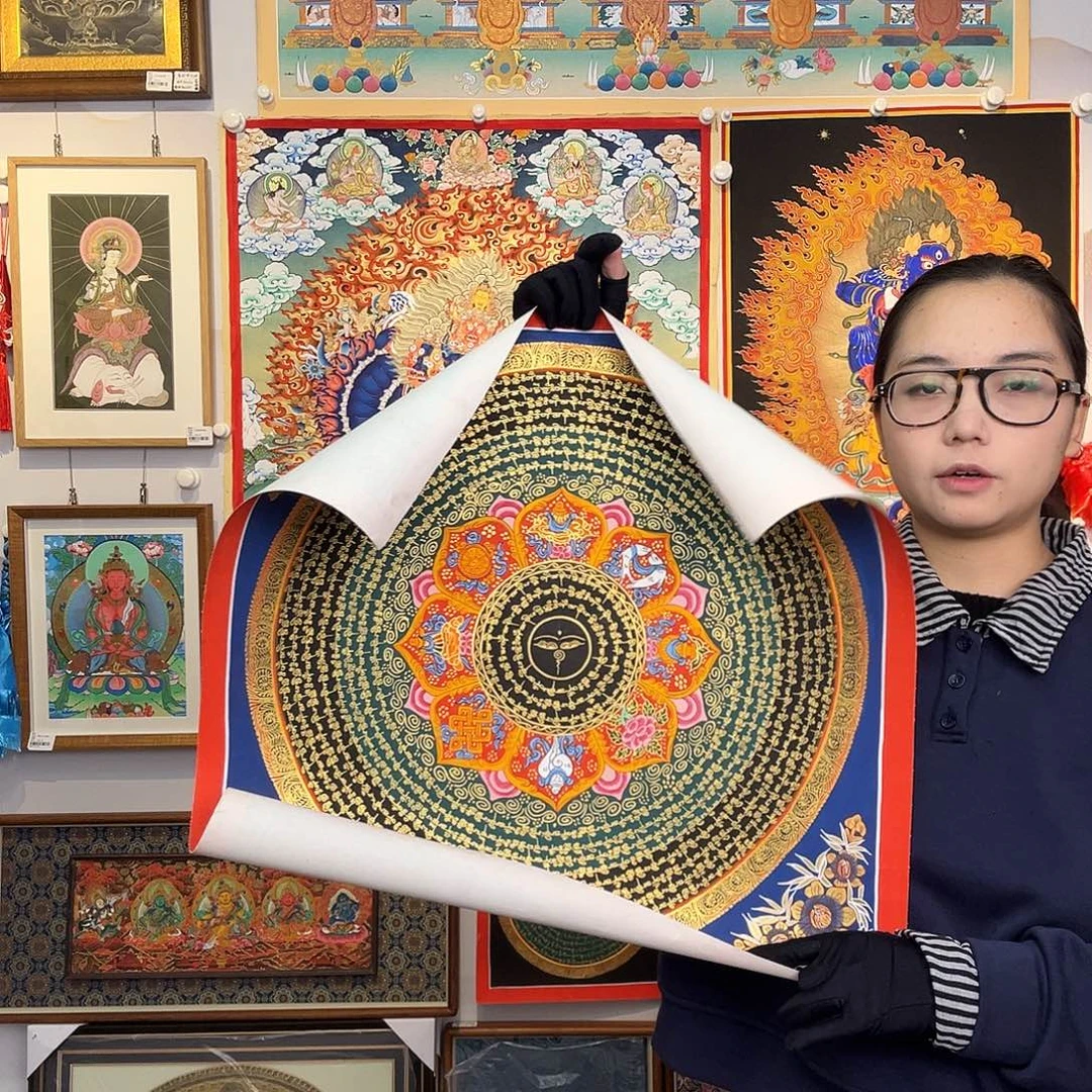 装裱画纯手绘唐卡50厘米左右六字真言