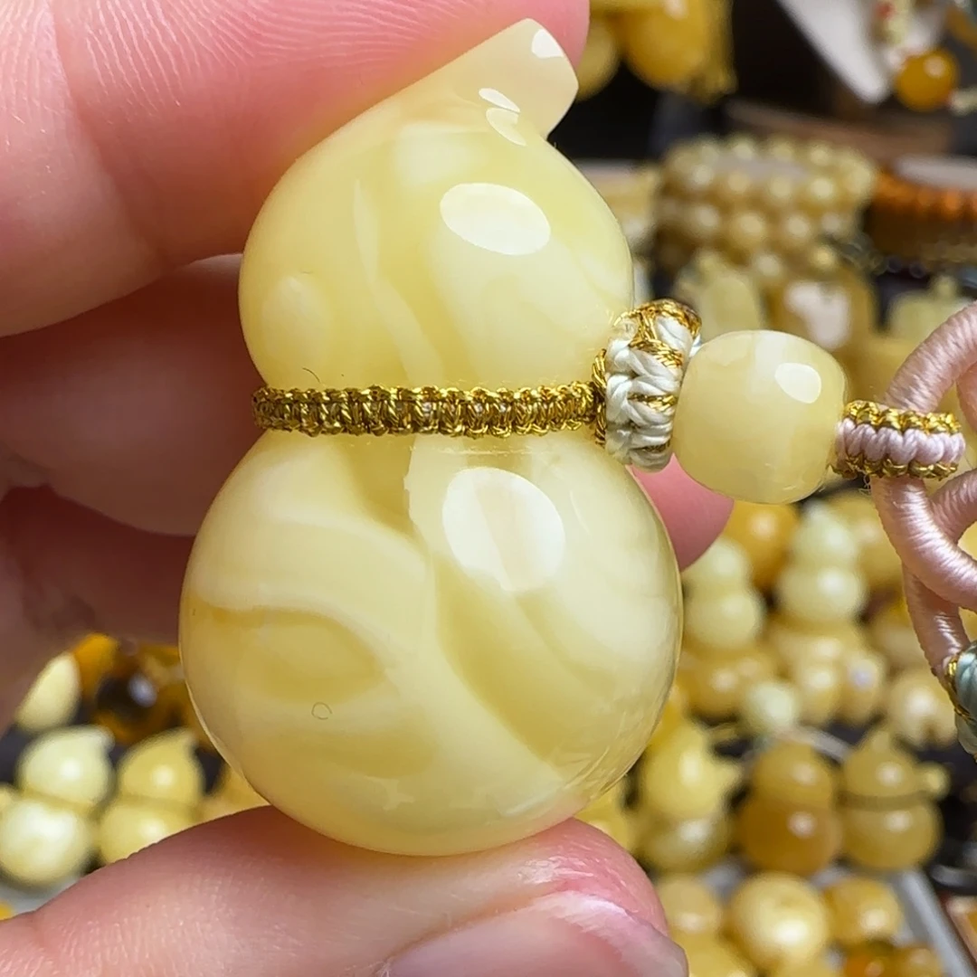 琥珀未镶嵌套链天然溶洞妖花蜜蜡葫芦吊坠