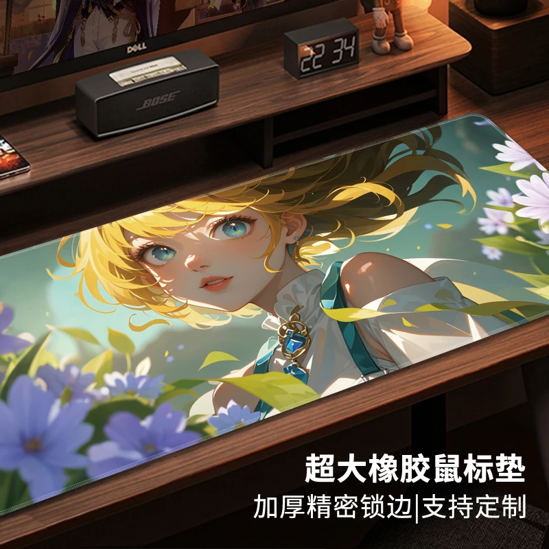 二次元超大办公电竞游戏顺滑鼠标垫工位桌垫电脑键盘防滑垫可定制