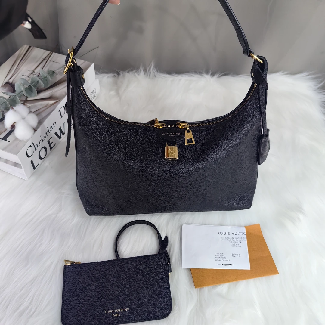 99新 LouisVuitton/路易威登 芯片款23年黑色全皮hobo腋下单肩包