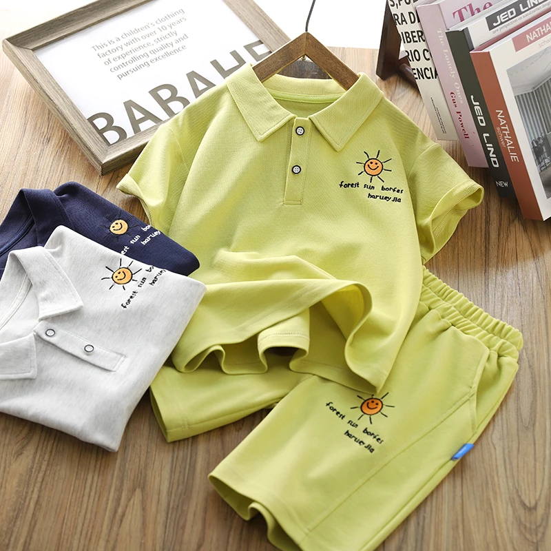 男童短袖套装2025夏季新款薄款POLO恤短裤两件套潮酷中大童运动服