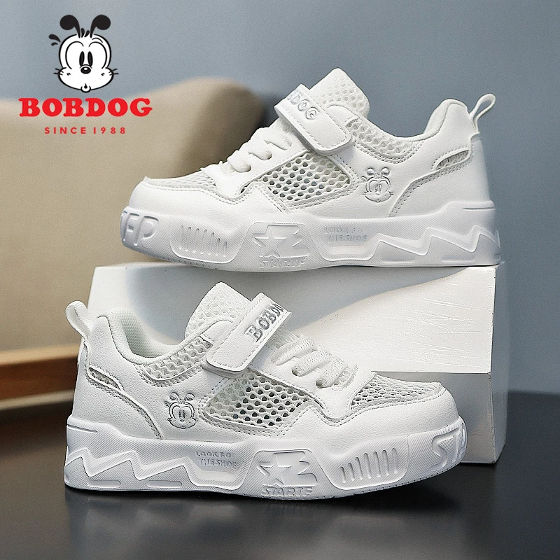 巴布豆童鞋儿童小白鞋夏季新款透气镂空单网白色中大童运动鞋女童