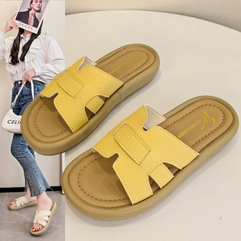 软底舒适外穿一字拖女2025夏季新款女鞋韩版网红凉拖鞋厚底沙滩拖