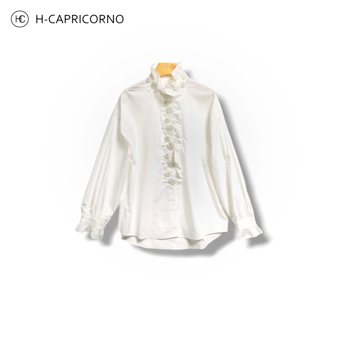 H-CAPRICORNO千星之城公主衬衫玫瑰珍珠复古高支棉上衣衬衫