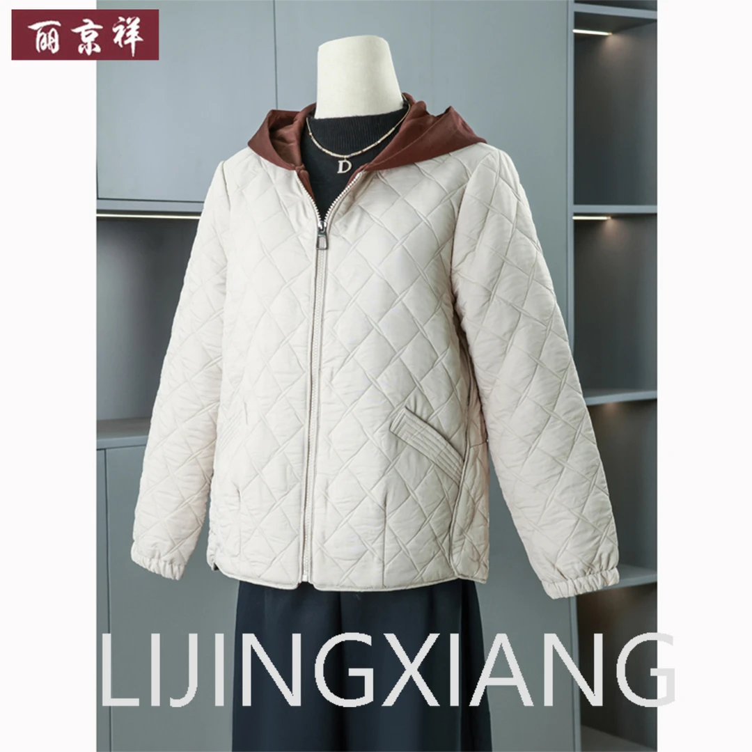 妈妈秋装休闲连帽夹棉外套2025新款中老年人女春秋大码宽松上衣服