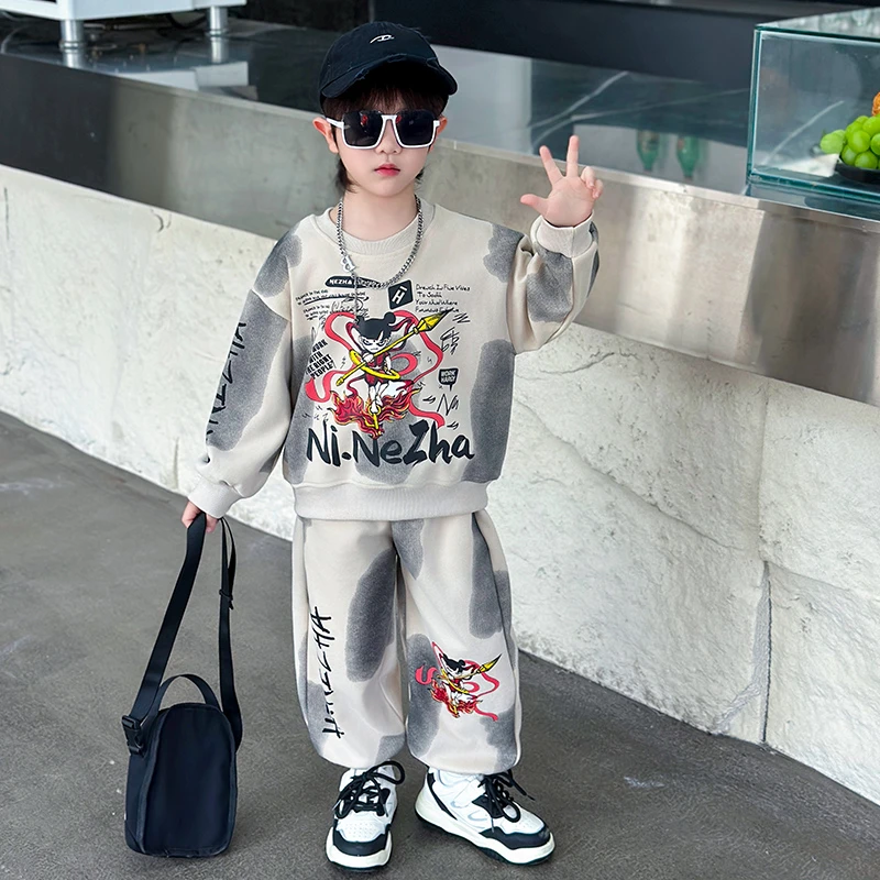 男童卫衣套装2025新款春秋国潮哪吒衣服男童独特春装洋气套头衫