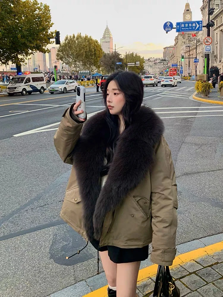 大毛领派克服女短款冬季新款狐狸毛皮草外套夹克机车年轻款