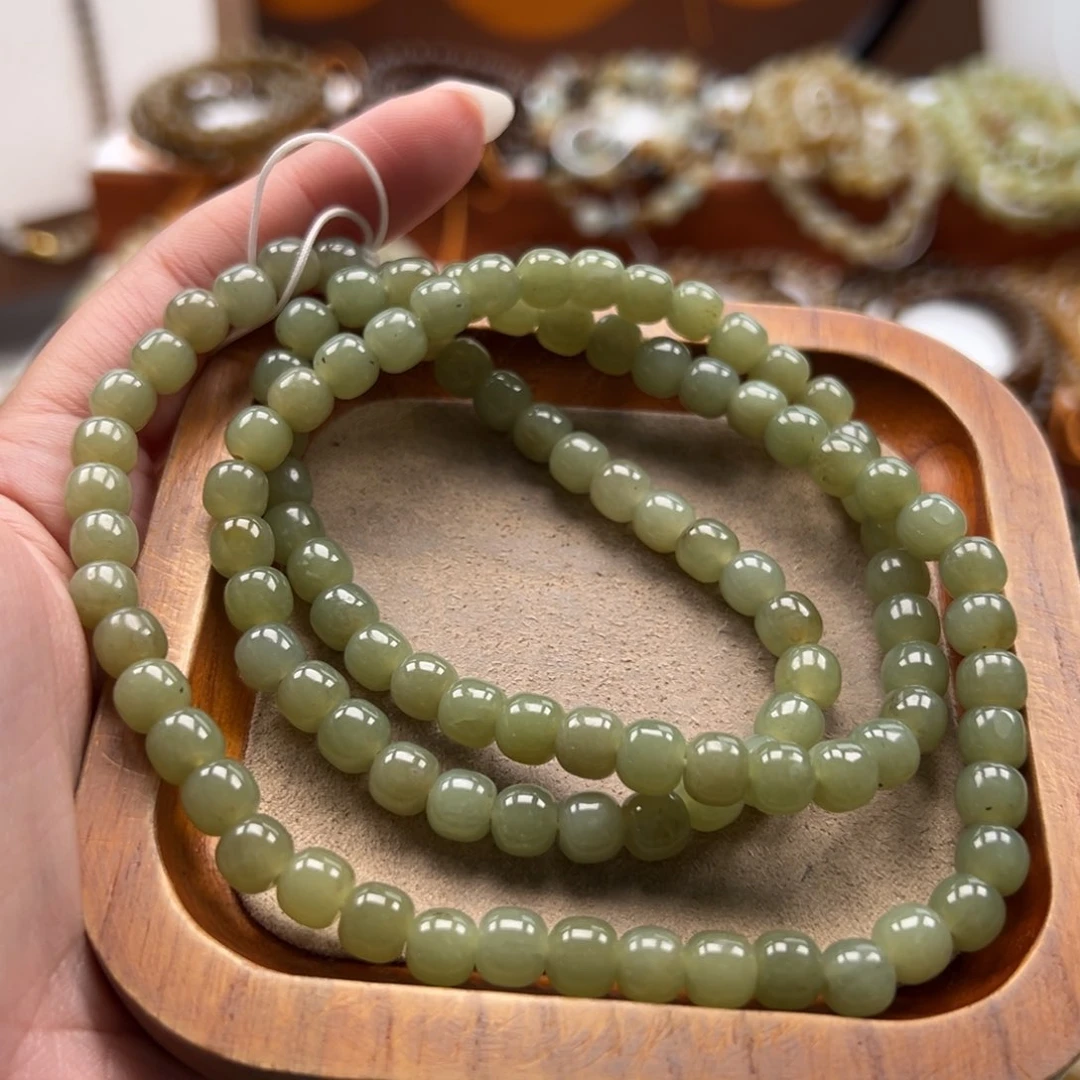 毛衣链未镶嵌和田玉珠串6*7mm