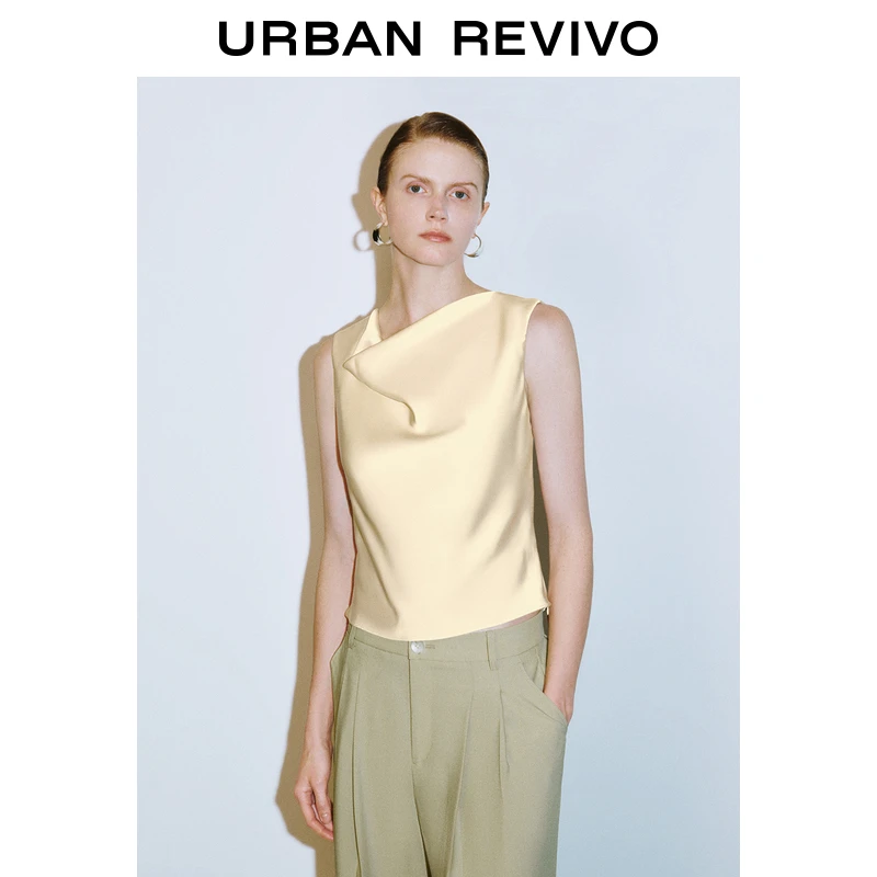 UR2025春季新品女装欧若风都市气质荡领无袖罩衫衬衫UWM250031