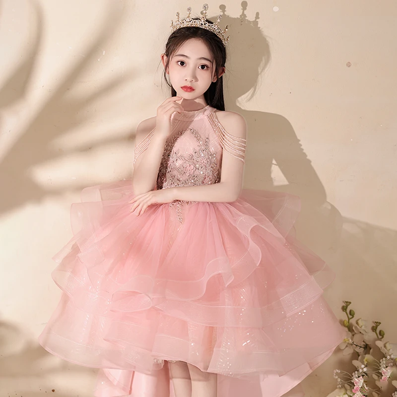 女童公主裙花童小女孩主持人晚礼服儿童钢琴演奏演出服走秀高端夏