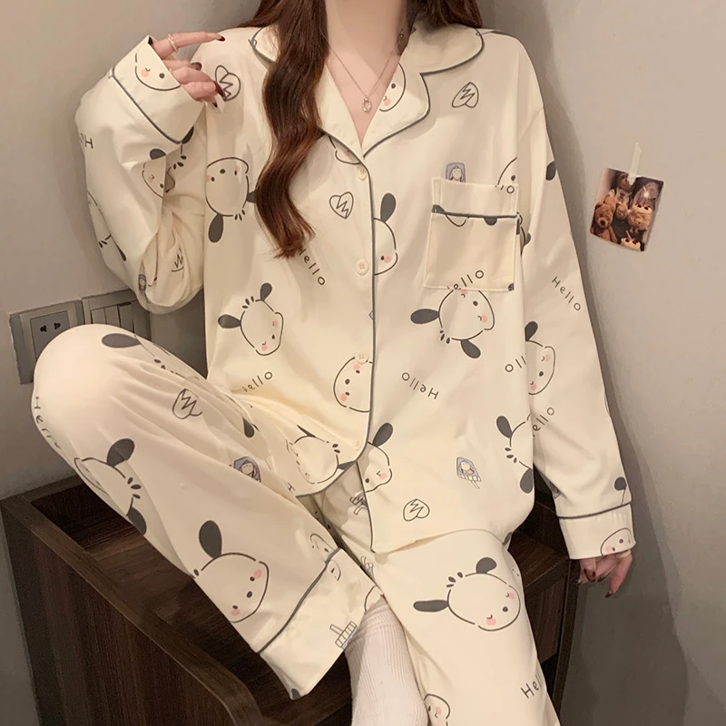 睡衣女春秋季薄款长袖可爱夏天2025新款可外穿家居服两件套装小狗
