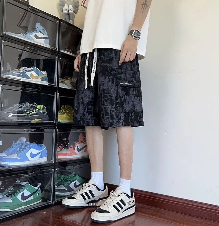 夏季新款潮流运动休闲短裤美式复古慵懒ins五分裤男直筒宽松2025