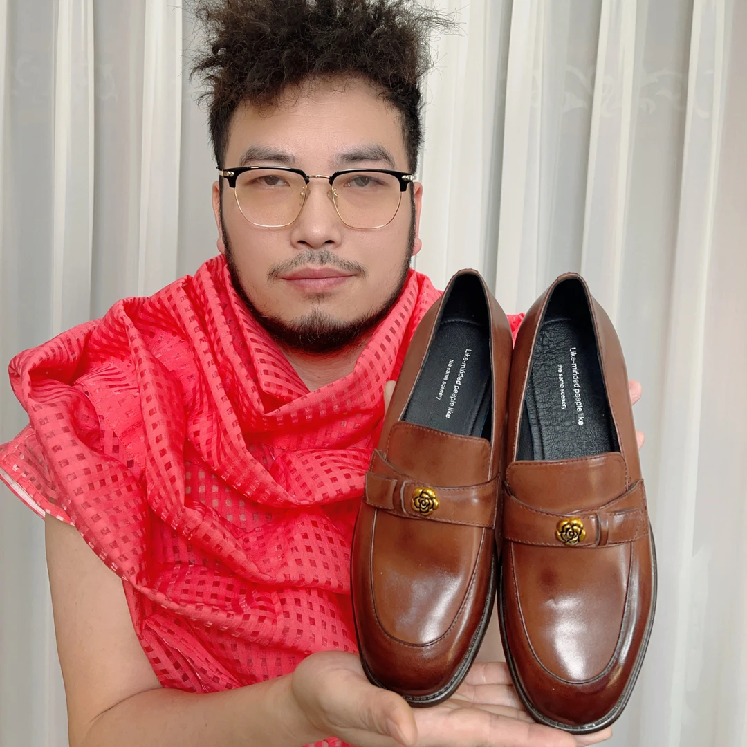 【艾琪】3cm 英伦风山茶花厚底增高小皮鞋 高跟乐福鞋单靴通勤四季