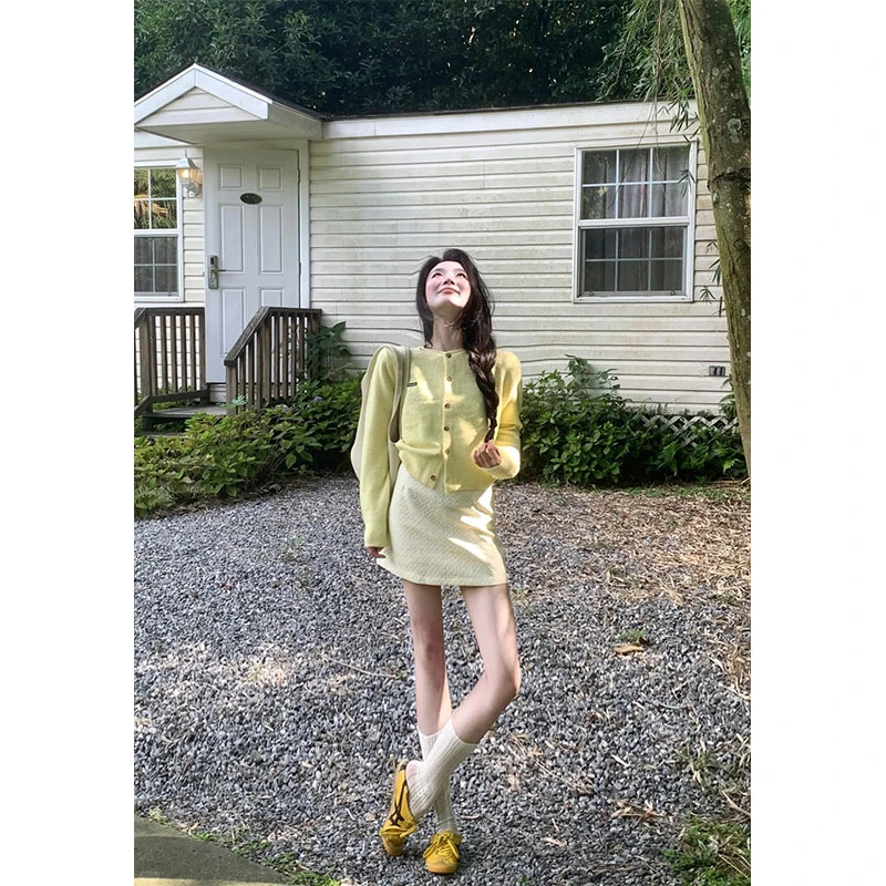 套装女2025秋季新款韩系多巴胺气质宽松针织开衫高腰显瘦半身裙潮