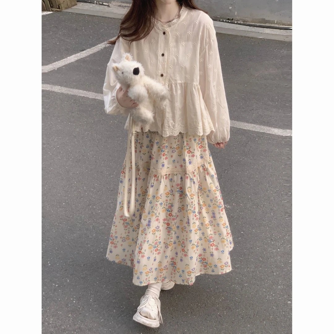 胖mm大码夏季韩版碎花半身裙蕾丝上衣套装女甜美森系穿搭两件套