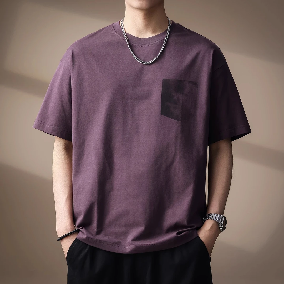 高端日系复古印花短袖T恤男士夏季新款潮流凉感宽松休闲圆领上衣