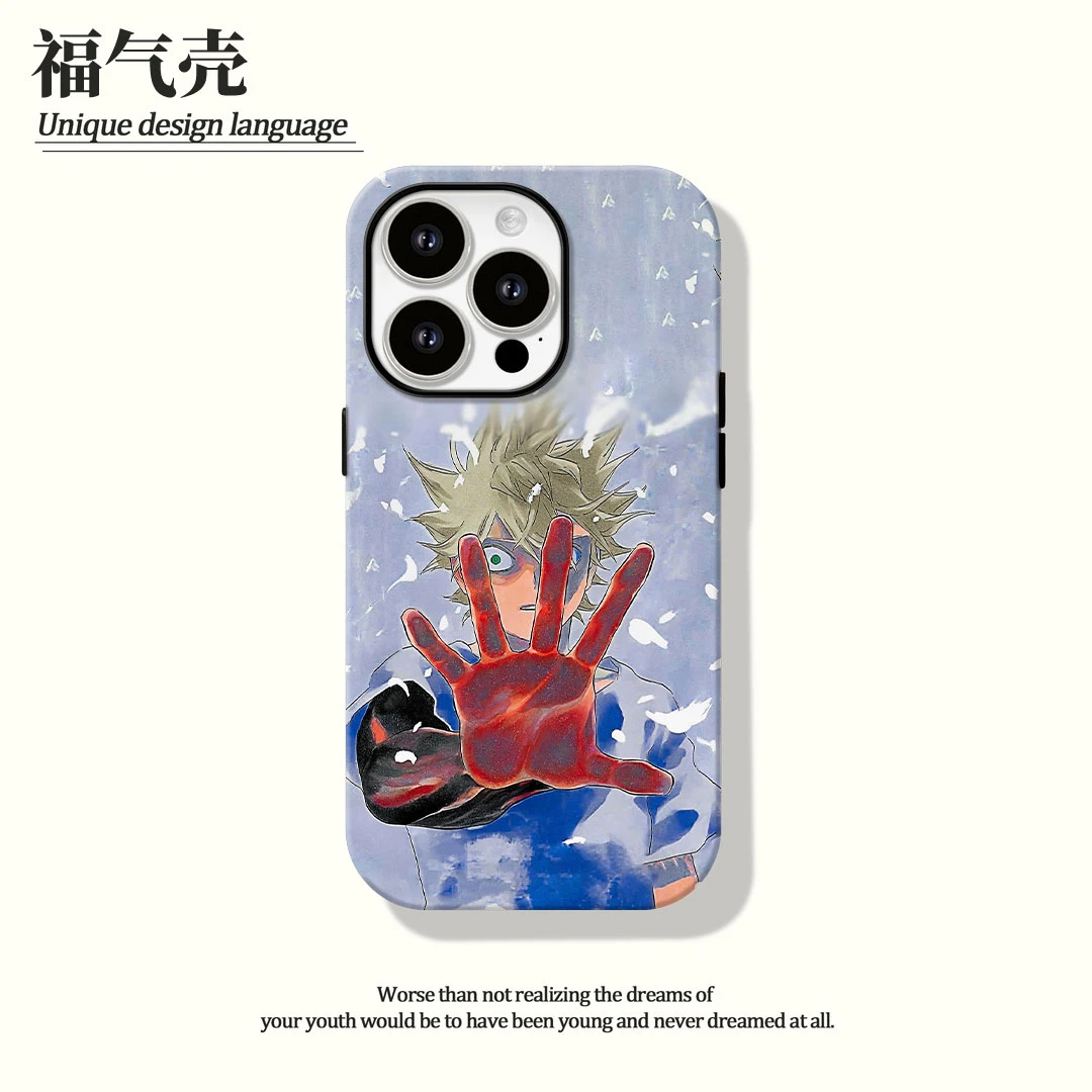 黑色四叶草菲林二合一适用苹果16promax华为vivo小米oppo手机壳