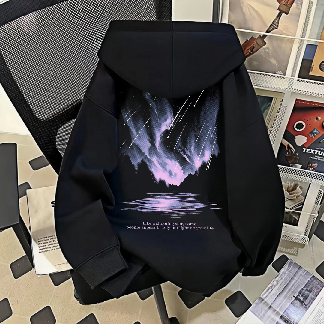 重磅加绒加厚美式连帽卫衣男高街ins潮流印花流星云宽松秋冬外套