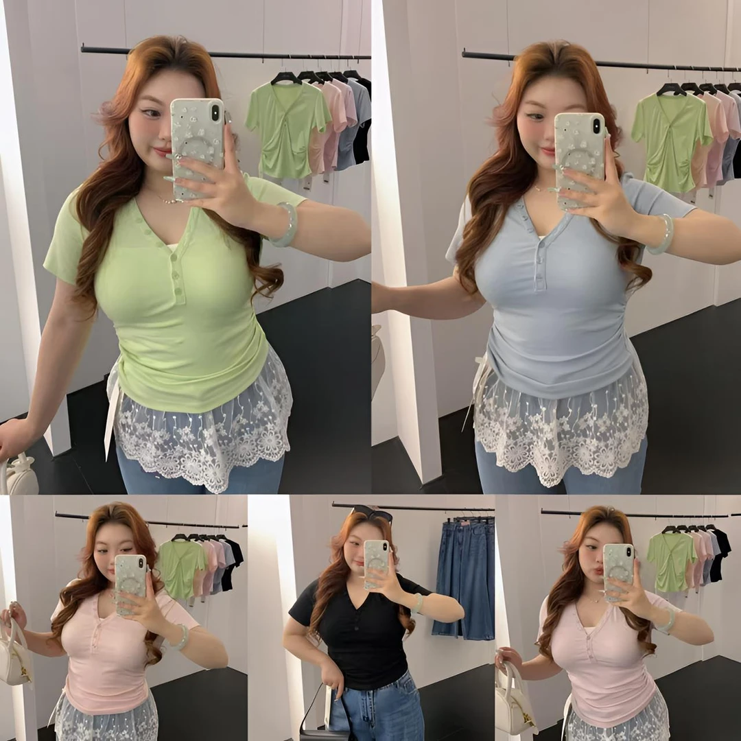 慧芝huizhi 21118纽扣v领T 定制款 弹力超薄显瘦收腰正肩半袖
