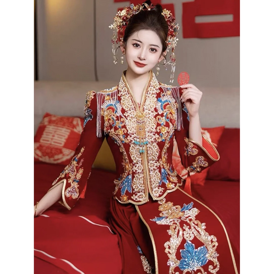 秀禾服新娘小个子中式结婚旗袍新款爆款订婚礼服婚服龙凤龙凤褂