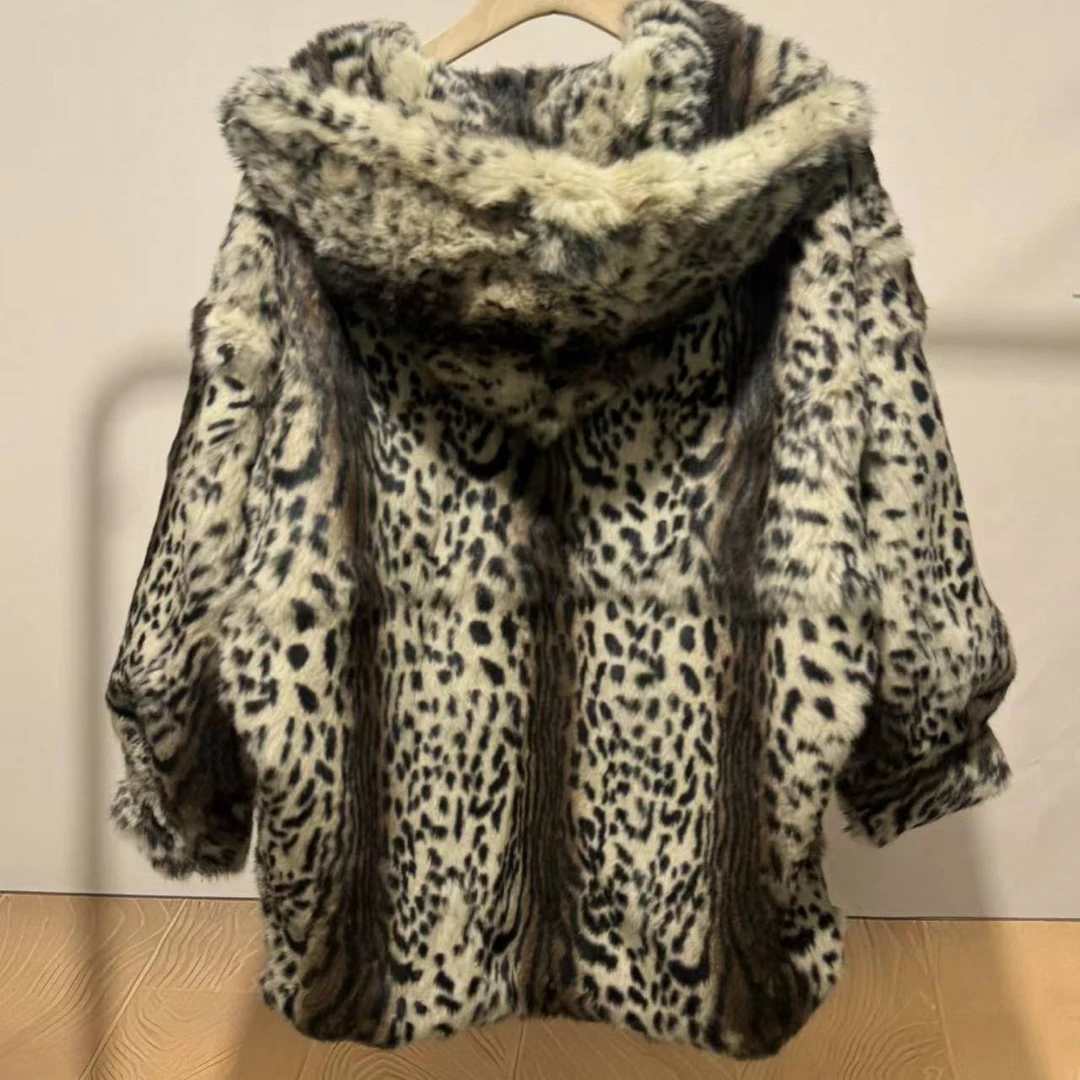 QJX大熊带帽款高级兔毛外套慵懒风松弛感洋气百搭女外套