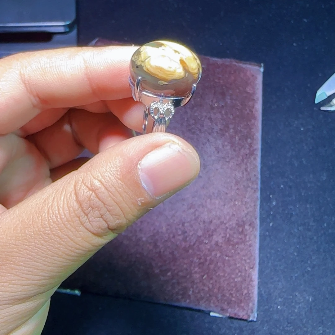 琥珀银S925镶嵌裸石戒指