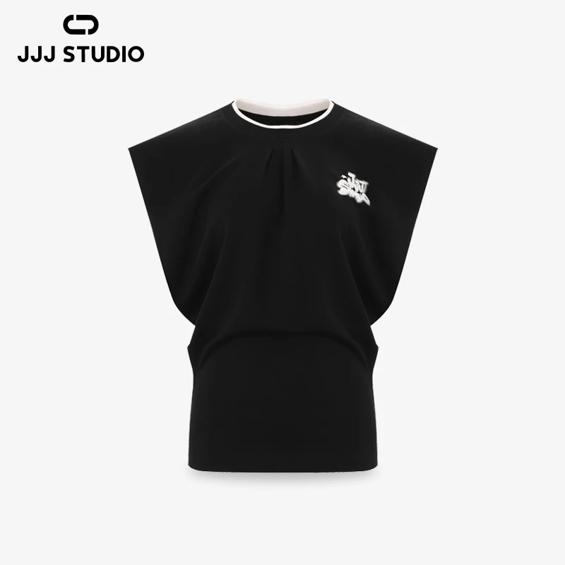 JJJ STUDIO 纯色印花无袖上衣女休闲简约宽松设计师款 JLWFS1N060