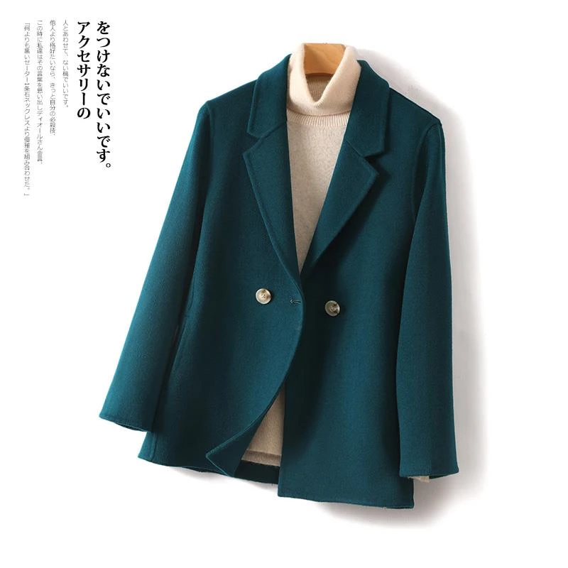 双面呢外套女春秋季西装领小个子双面大衣女短款修身小西服