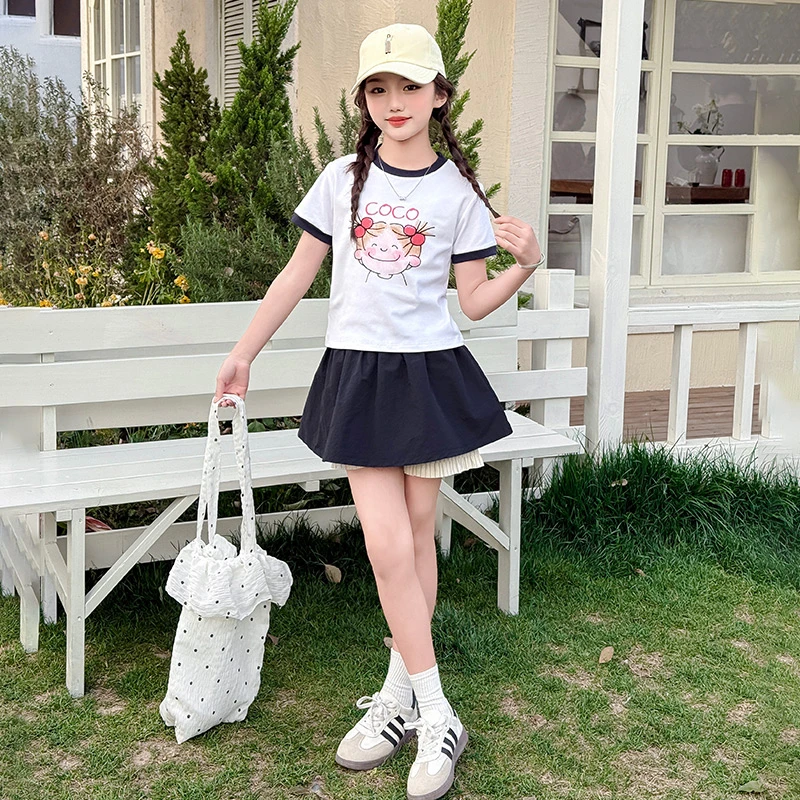 女童短裙套装2025夏季新中大童时尚女孩洋气裙裤T恤儿童夏装两件