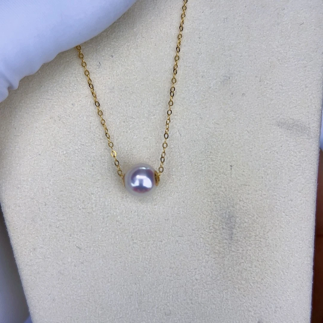 海水珍珠海水akoya路路通吊坠7-8mm18K金镶嵌