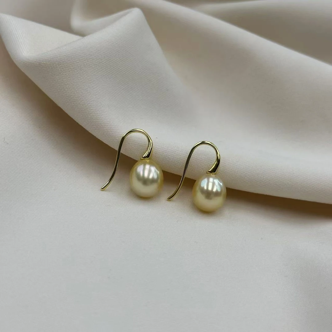 TE199【经典海水】天然海水南洋金珠珍珠耳钩9-10mm